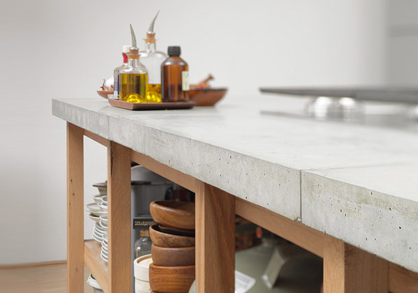 столешница из бетона, бетон в интерьере кухни
