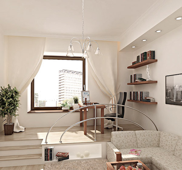 интерьер и дизайн кабинета дома на возвышенности, фото 