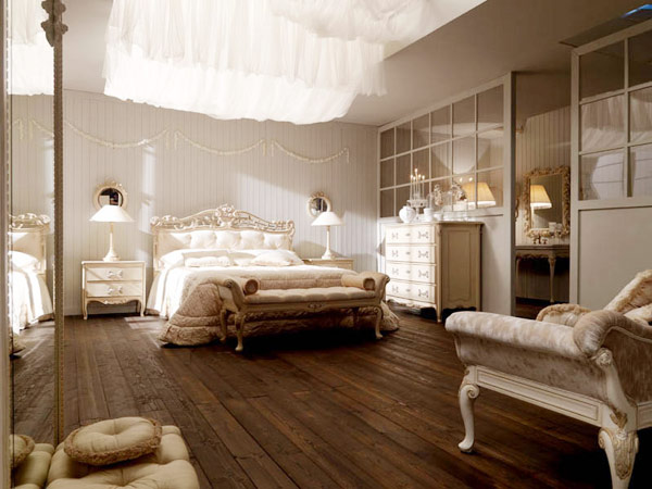 интерьер спальни в классическом стиле.