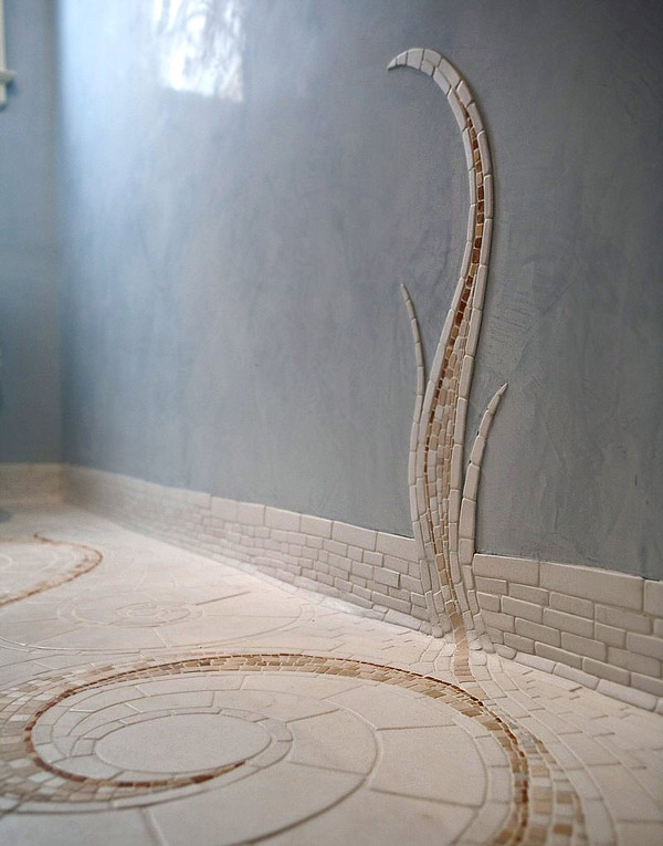 дизайн пола, узор из мозаики на полу ванной комнаты